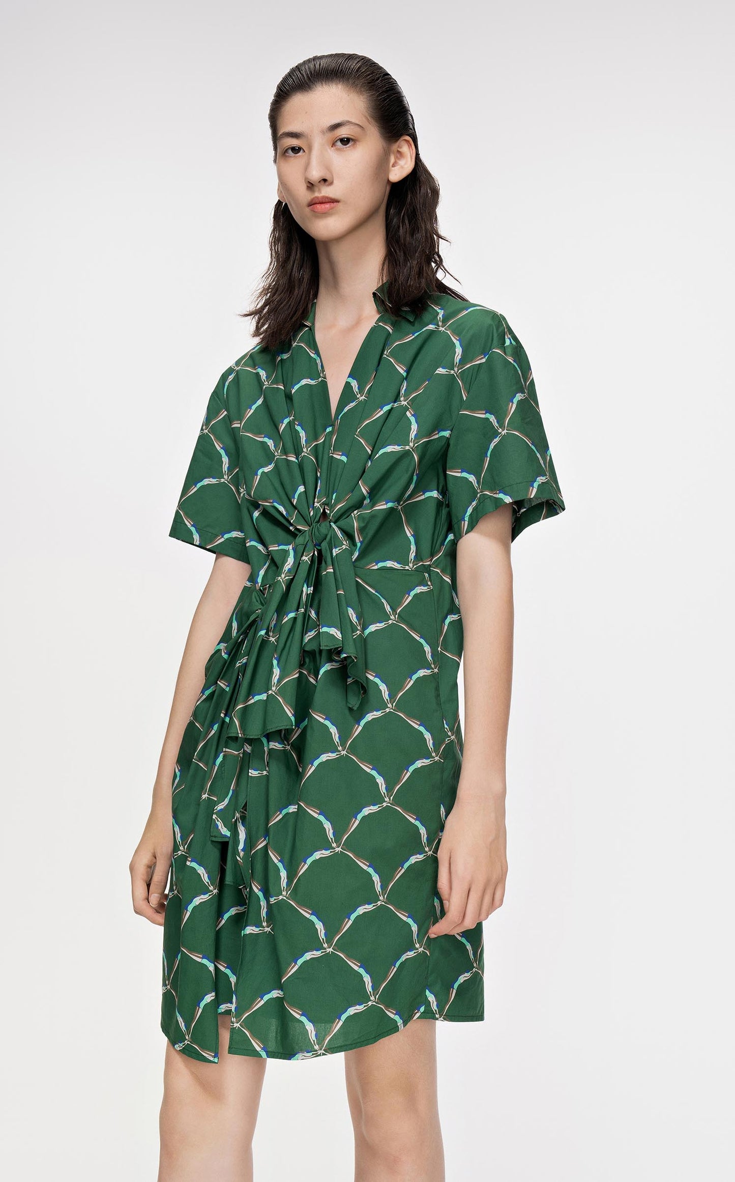 Dresses / JNBY Full Print Short Sleeve Dress (100% Cotton) Green