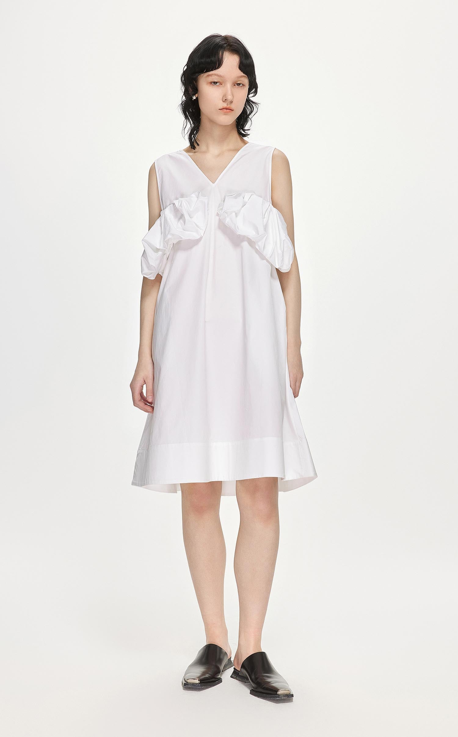 Dresses / JNBY Solid A-Line Sleeveless Dress (100% Cotton) White