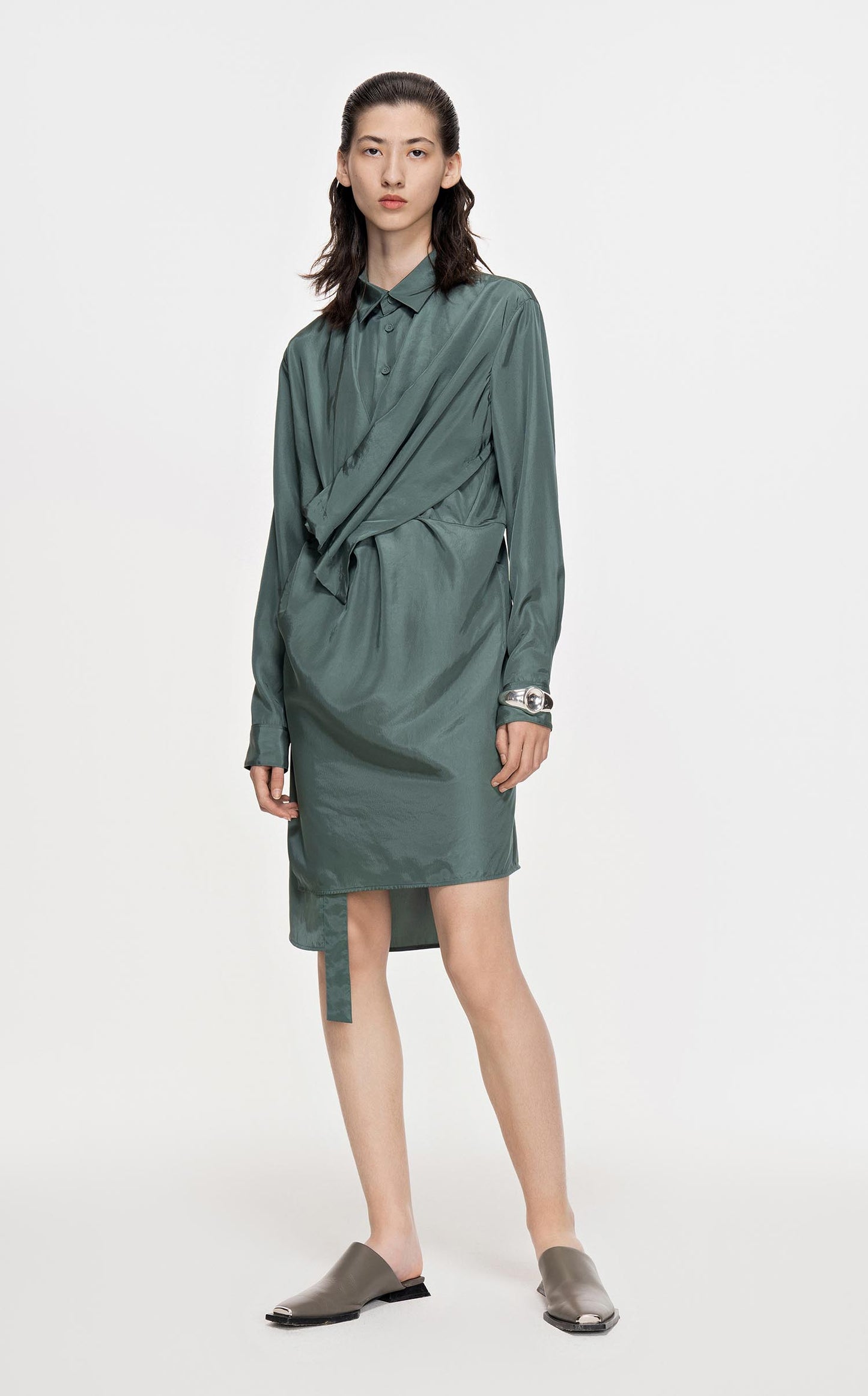 Dresses / JNBY Long-Sleeved Wrap Waist Shirt Dress Green XS