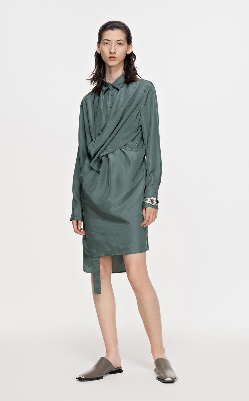 Dresses / JNBY Long-Sleeved Wrap Waist Shirt Dress Green XS