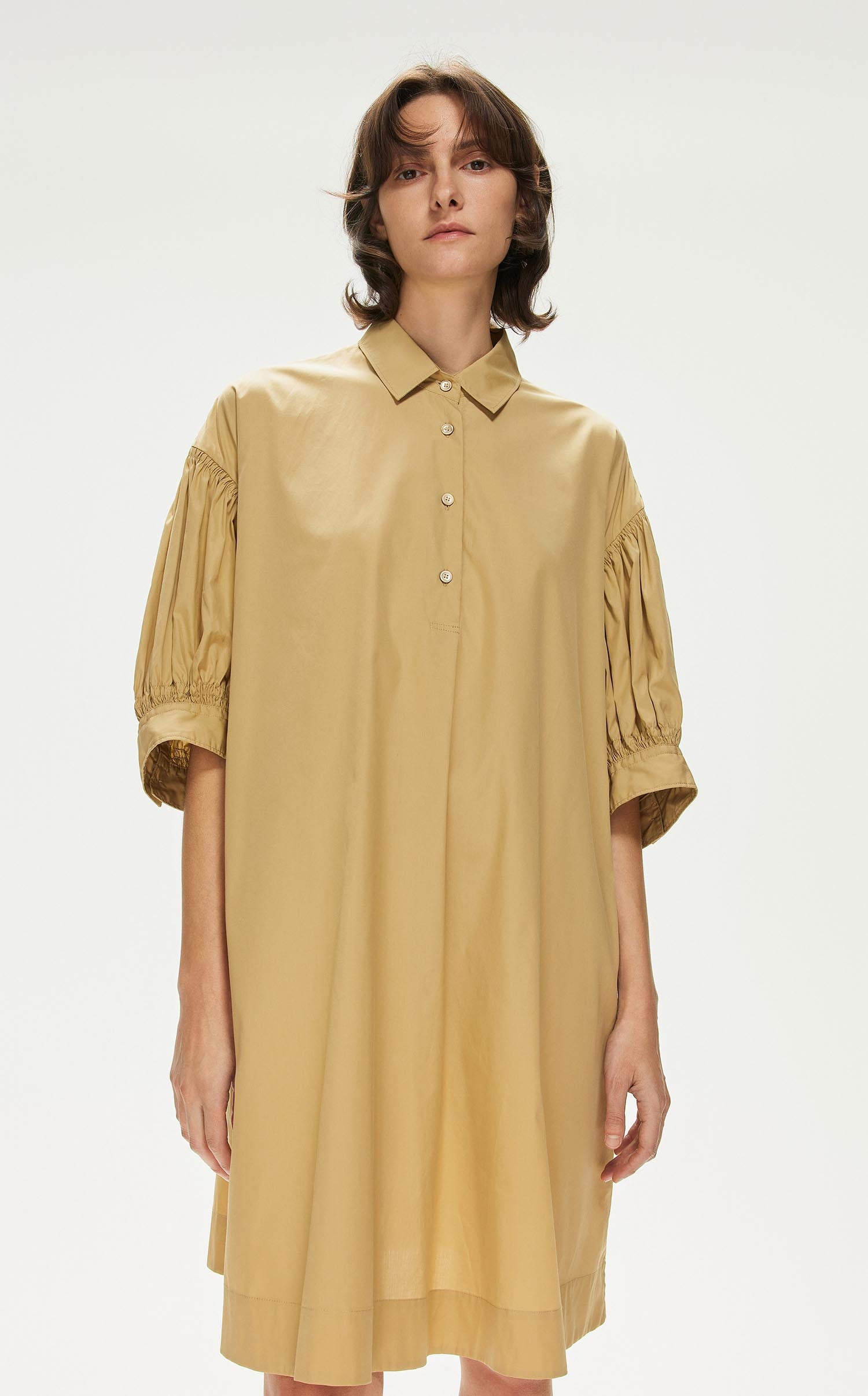 Dresses / JNBY Loose Fit Short Sleeve Dress (100% Cotton) Khaki