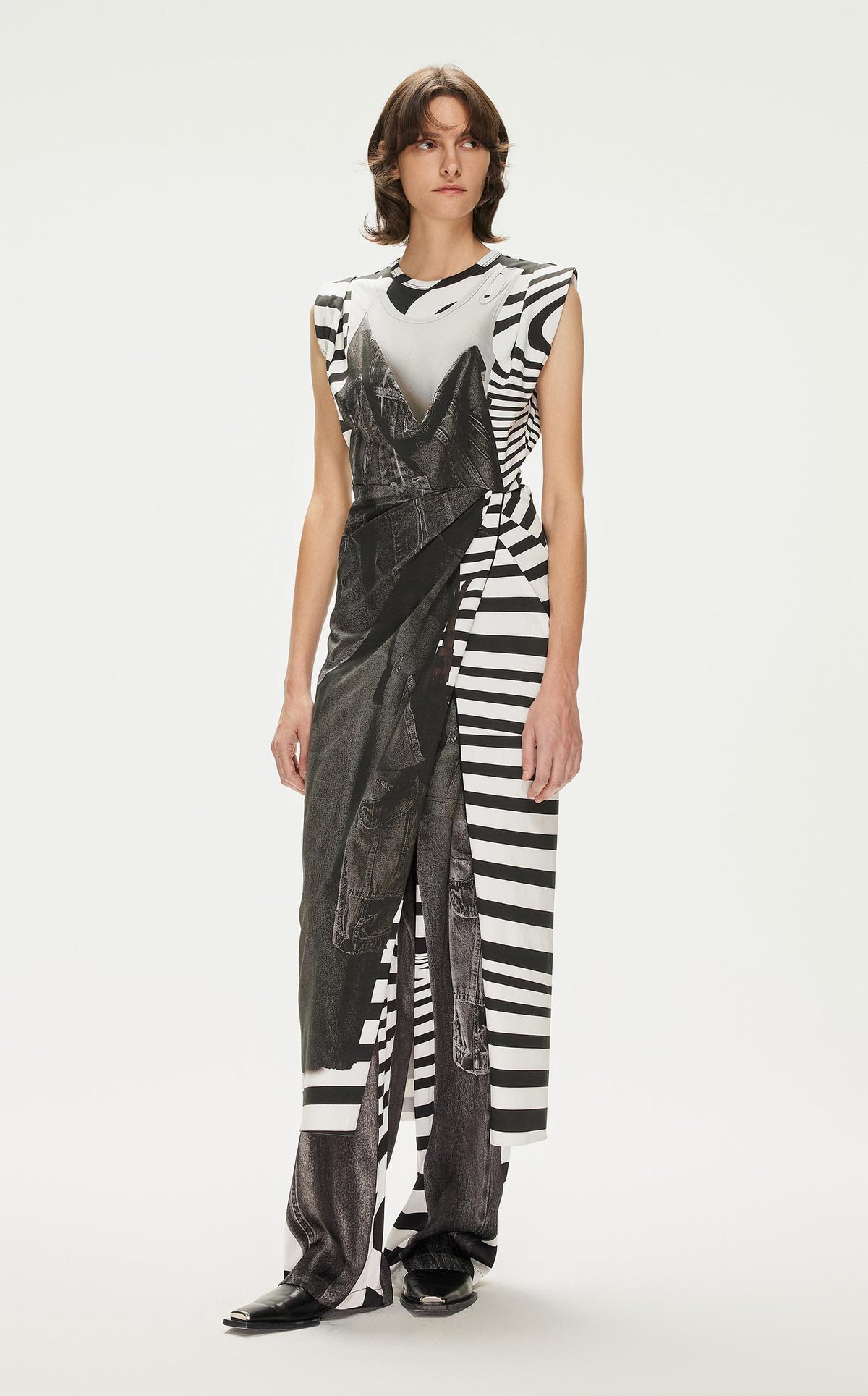 Dresses / JNBY Washed-Denim-Print Sleeveless Dress Grey