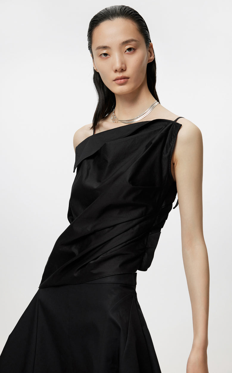 Vest / JNBY Pleated Sleeveless Irregular Suspenders£¨100% cotton£© Black