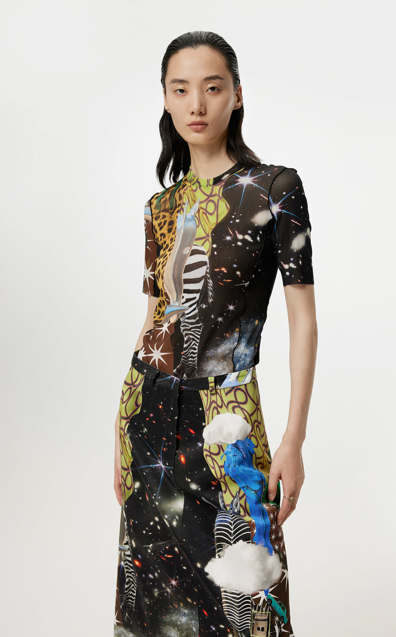 T-shirt / JNBY Multi-element Scene Printing Round Neck Short-sleeved T-shirt (100% nylon) Black