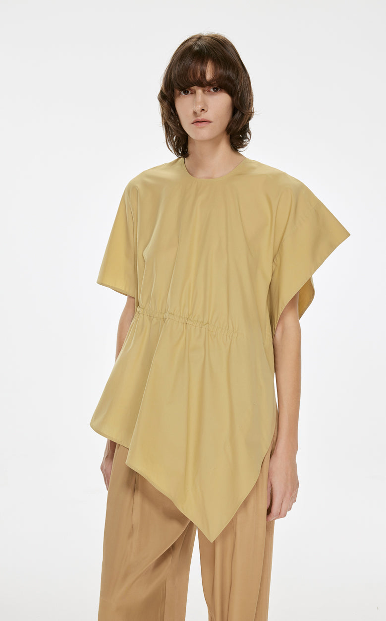 Shirt / JNBY Asymmetric Design Round Neck Short-sleeve Shirt(100% cotton) Yellow XS