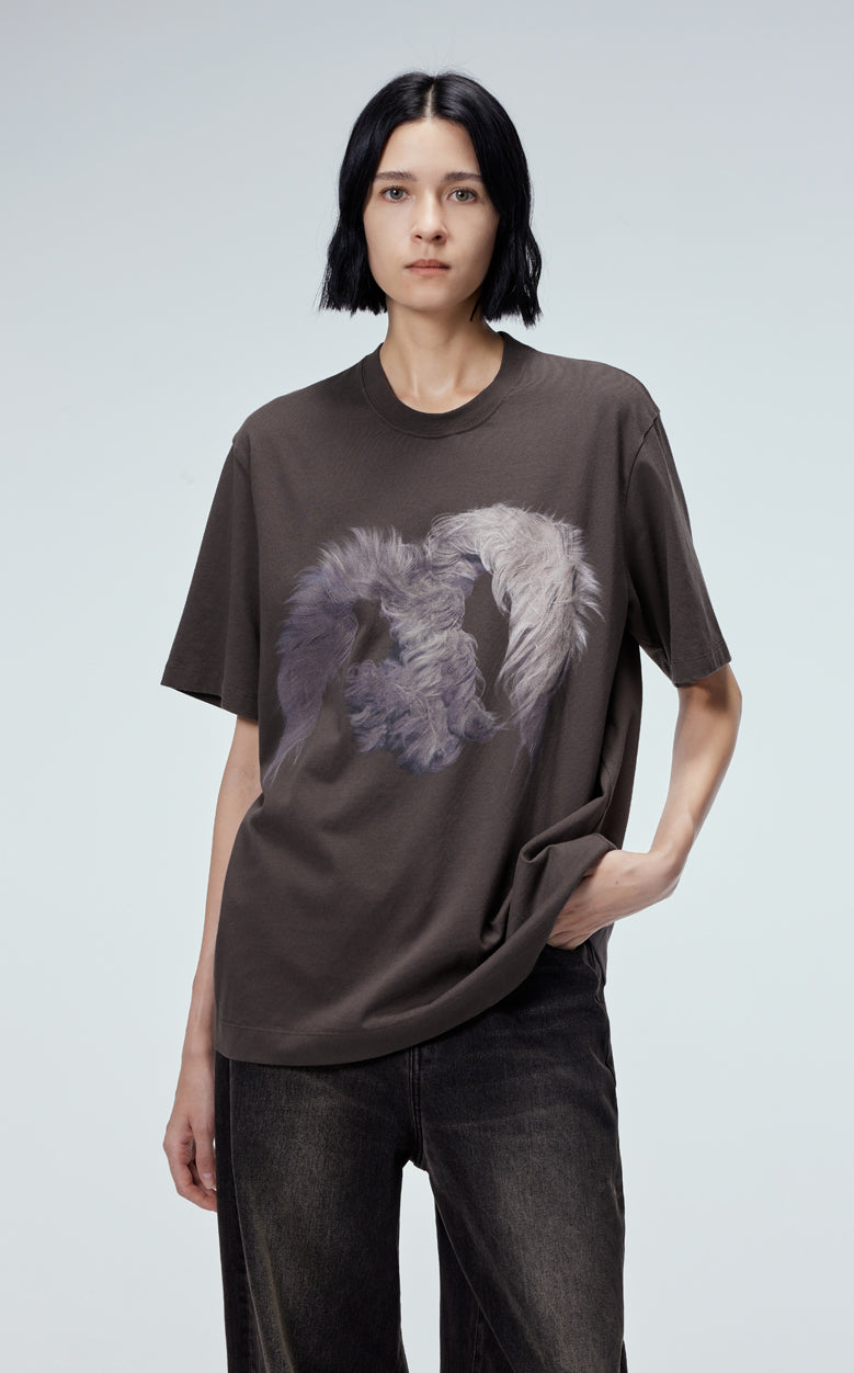 T-shirt / JNBY Windblown Rabbit Round Neck Printed Loose Fit T-shirt(100% Cotton) Brown