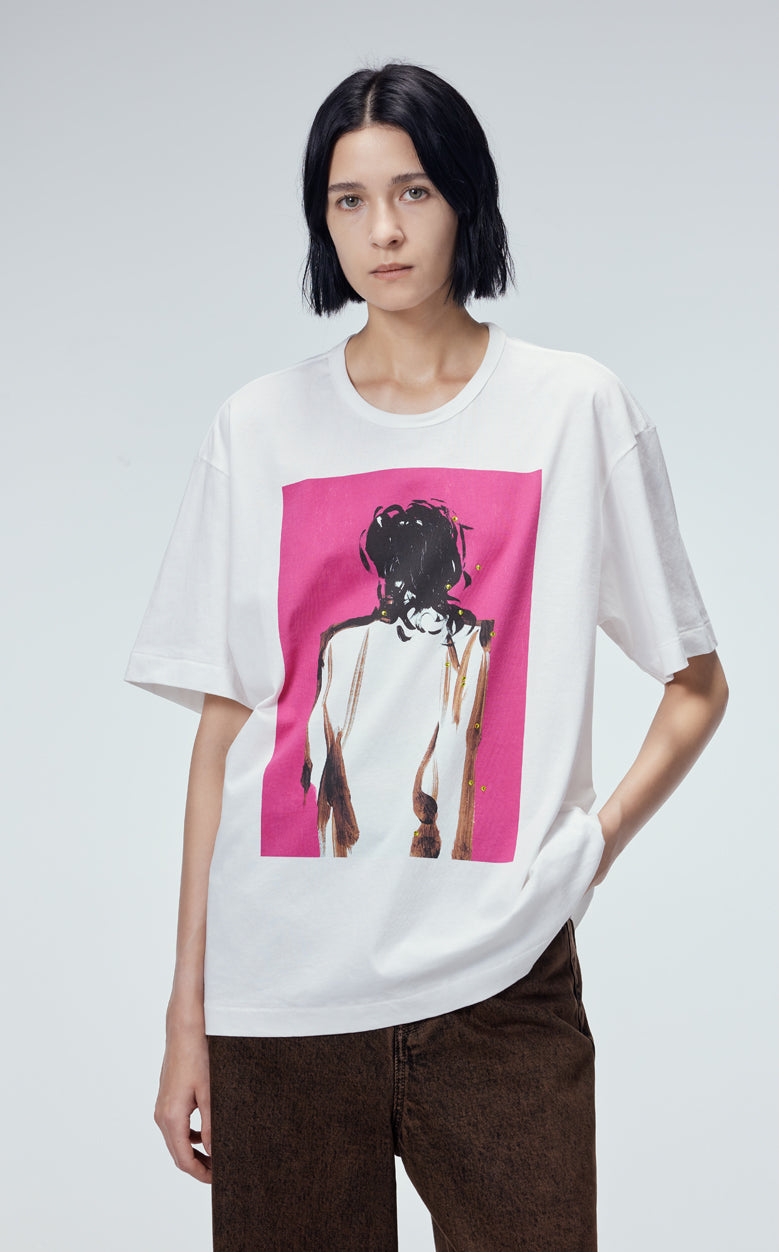 T-shirt/JNBY Abstract Illustration Crewneck Printed T-shirt(100% Cotton) White