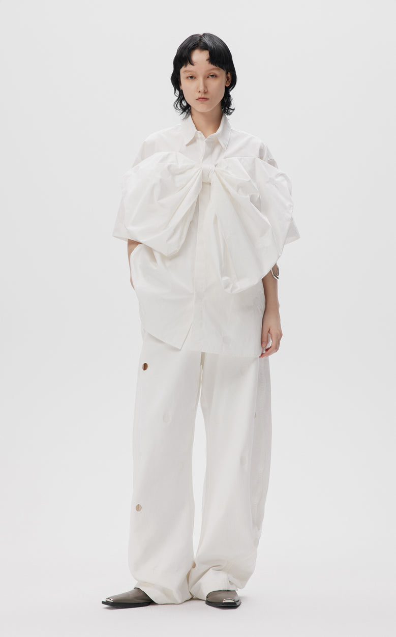 Shirt / JNBY Polka Dot Bow Loose Fit Cotton Shirt(100% cotton) white