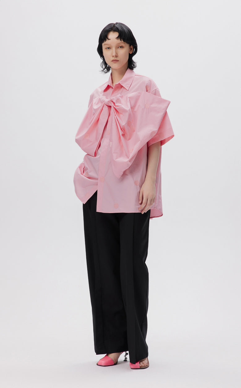 Shirt / JNBY Polka Dot Bow Loose Fit Cotton Shirt(100% cotton) Pink
