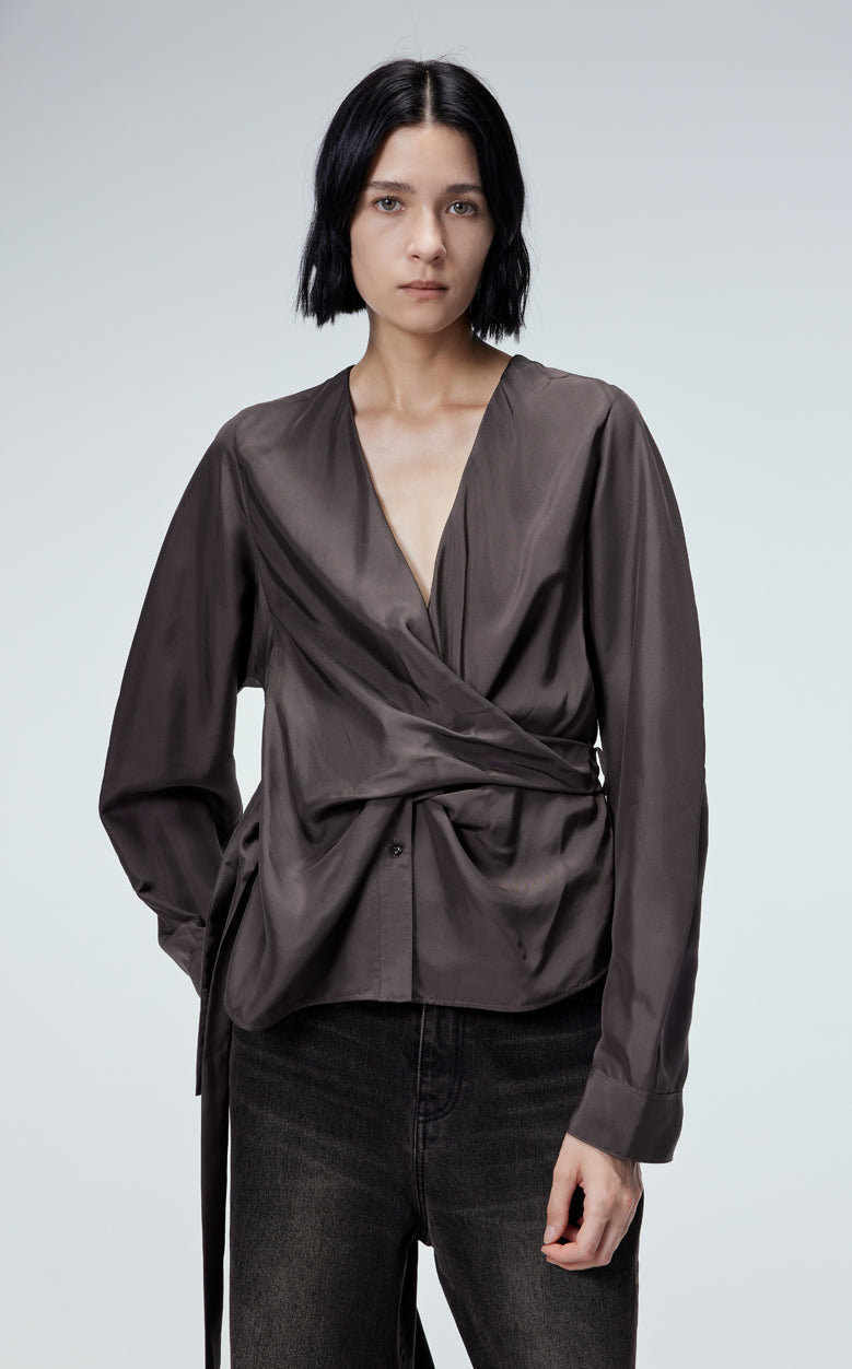Shirt / JNBY Mulberry Silk V-neck Long-sleeved Shirt (100% Silk) RosyBrown4