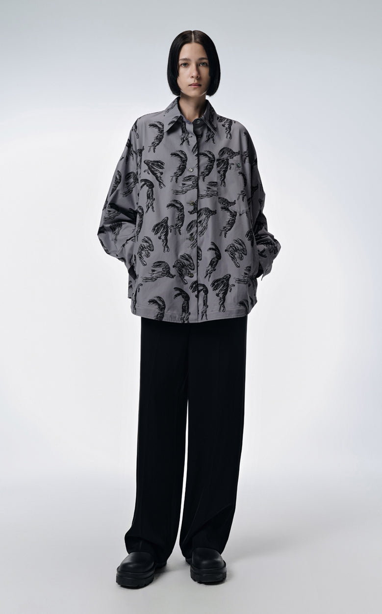 Shirt / JNBY Windblown Rabbit Cotton Oversize Print Shirt(100% cotton) Grey