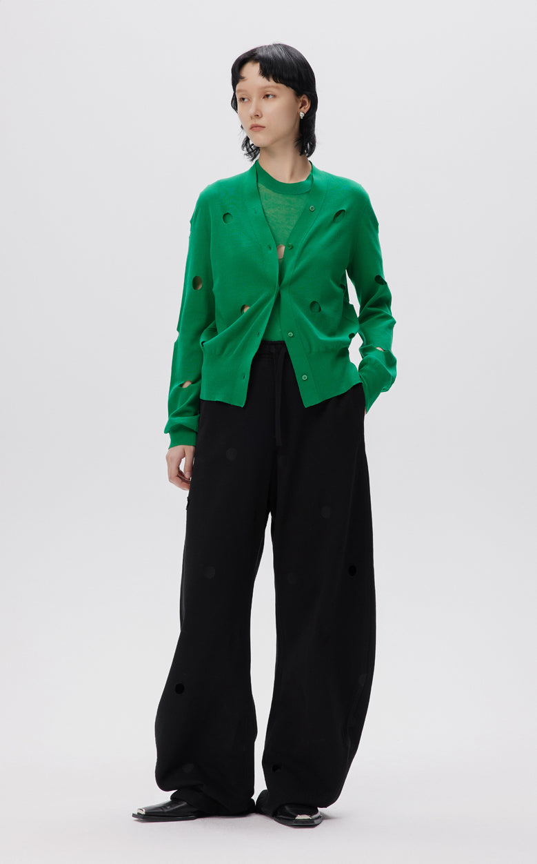 Sweater / JNBY Long-Sleeve Cutout Polka-Dot Cardigan Sweater Green