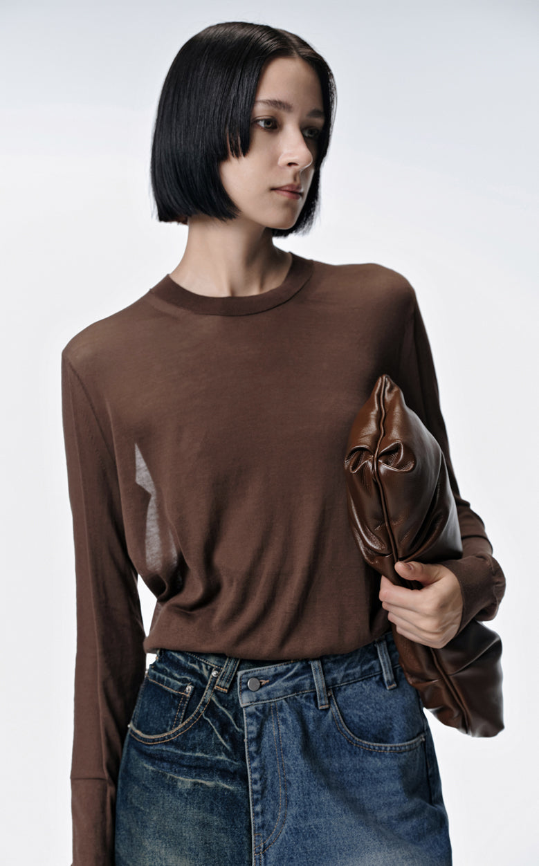 Sweater / JNBY All-match Round Neck Long-sleeved Sweater(100% cotton) Brown