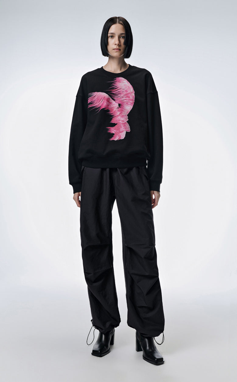 Sweatshirt / JNBY Windblown Rabbit Pattern Loose Fit Round Neck Long Sleeve Sweatshirt Black