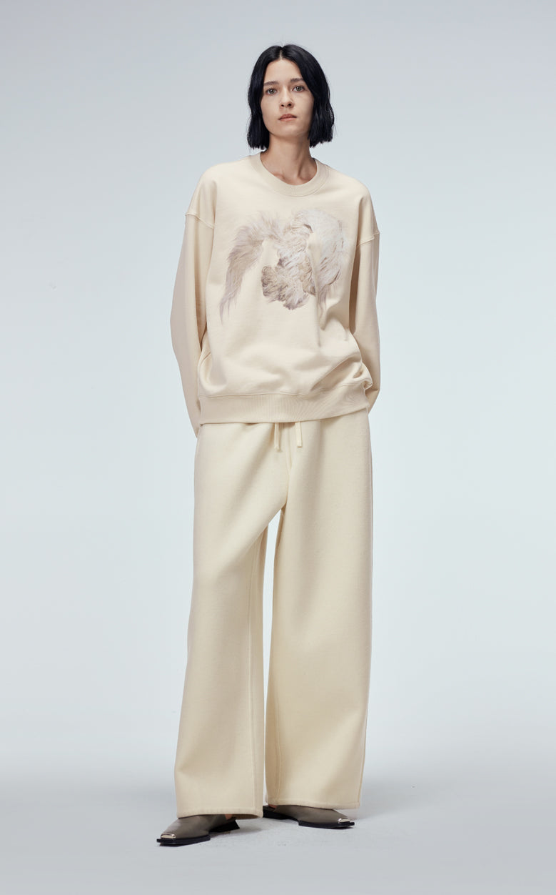 Sweatshirt / JNBY Windblown Rabbit Pattern Loose Fit Round Neck Long Sleeve Sweatshirt