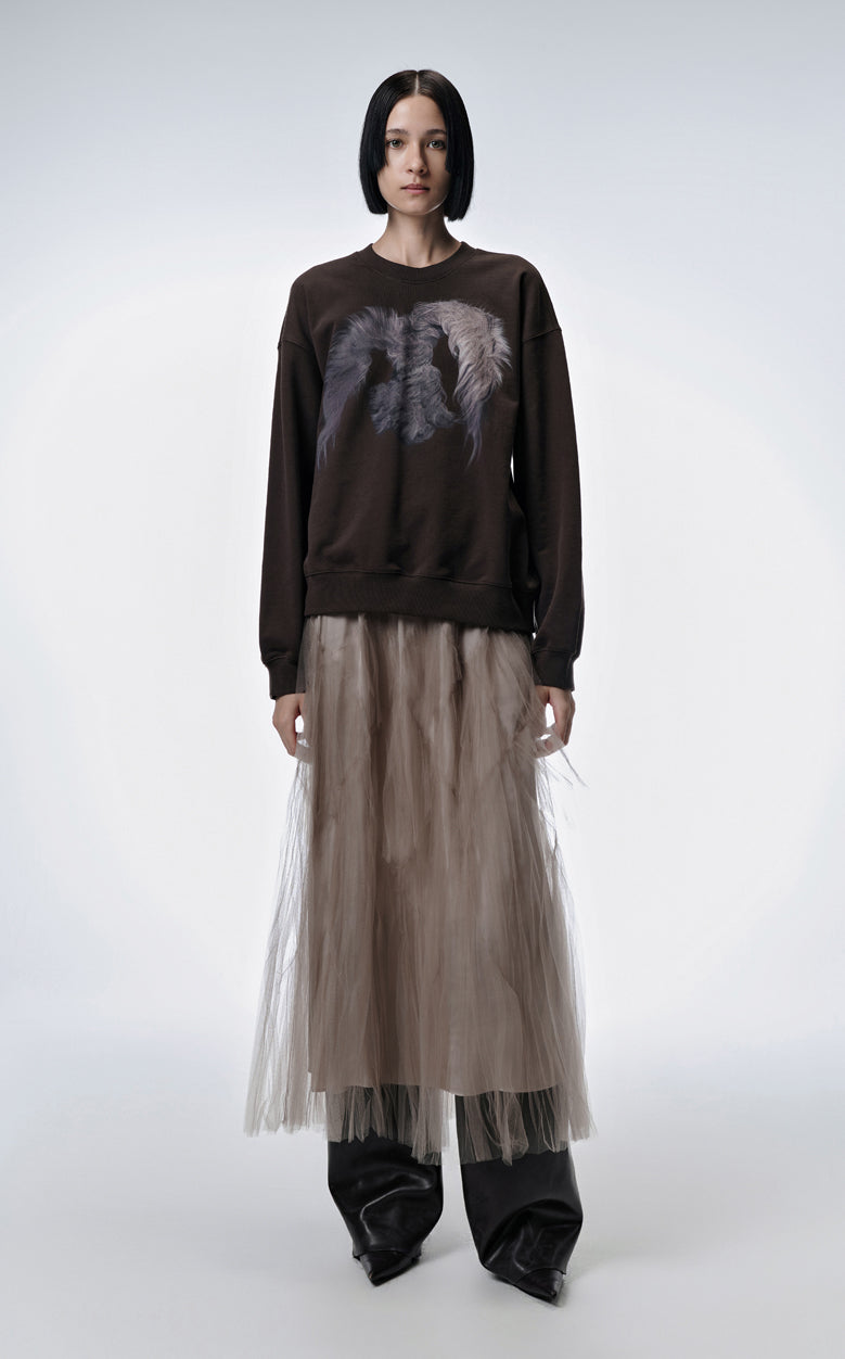 Sweatshirt / JNBY Windblown Rabbit Pattern Loose Fit Round Neck Long Sleeve Sweatshirt Brown