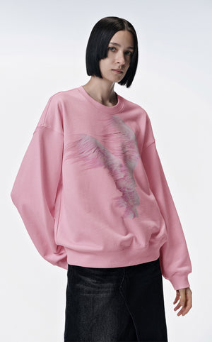 Sweatshirt / JNBY Windblown Rabbit Pattern Loose Fit Round Neck Long Sleeve Sweatshirt Pink
