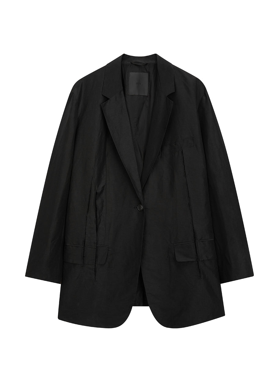 Blazer / JNBY Retro Silk Linen Pleated Loose Fit H-Shaped Blazer Black