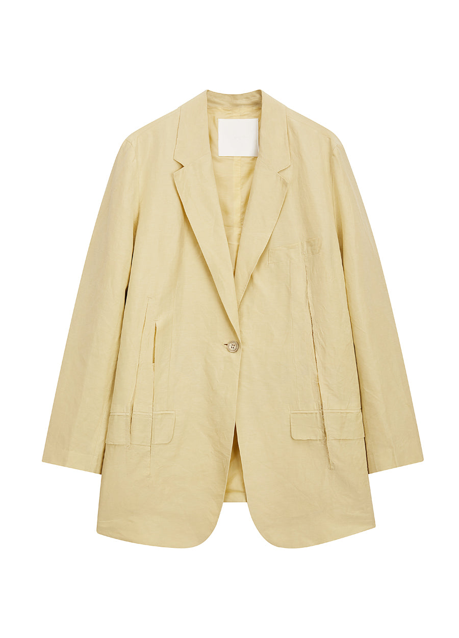 Blazer / JNBY Retro Silk Linen Pleated Loose Fit H-Shaped Blazer Yellow
