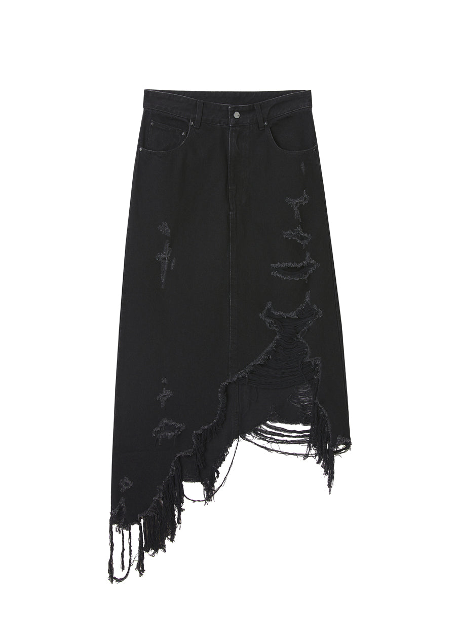 Skirt¡꨹JNBY Irregular Hem Denim Cotton Ripped Skirt