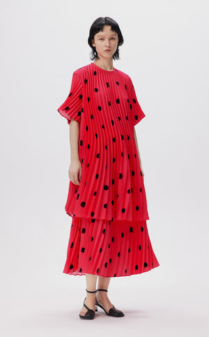 Skirt / JNBY Embroidered Mesh Polka Dot A-line Pleated Skirt Red