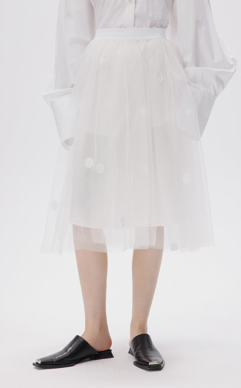Skirt / JNBY Girly Embroidery Printed Mesh Polka Dot A-shape Skirt White