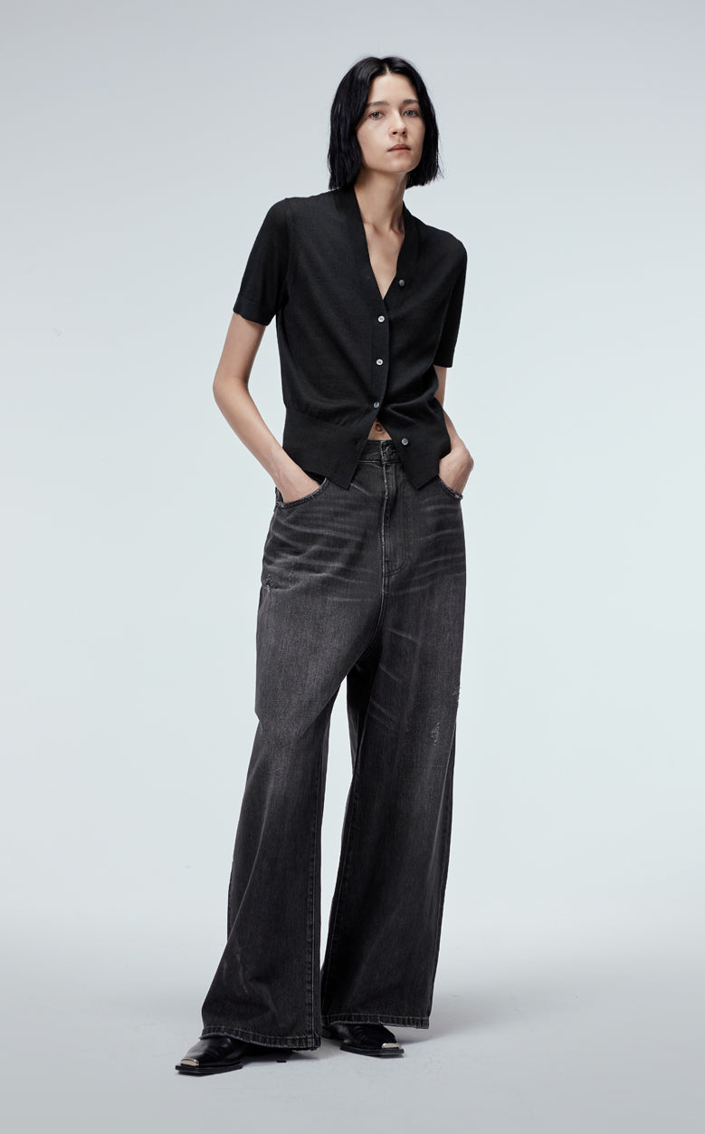 Pants / JNBY Cool Casual Washed Wide-leg Jeans(100% cotton) Grey
