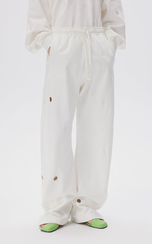 Pants / JNBY Wide-leg Polka-dot Loose Fit Casual Pants(100% cotton) White