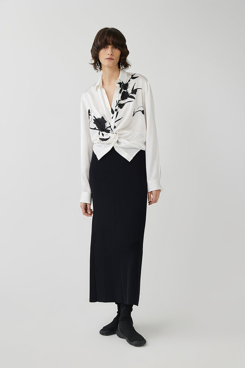 Shirt / JNBY Silk Long-sleeved Print Shirt(100% silk) White