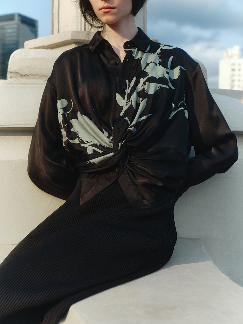 Shirt / JNBY Silk Long-sleeved Print Shirt(100% silk) Black