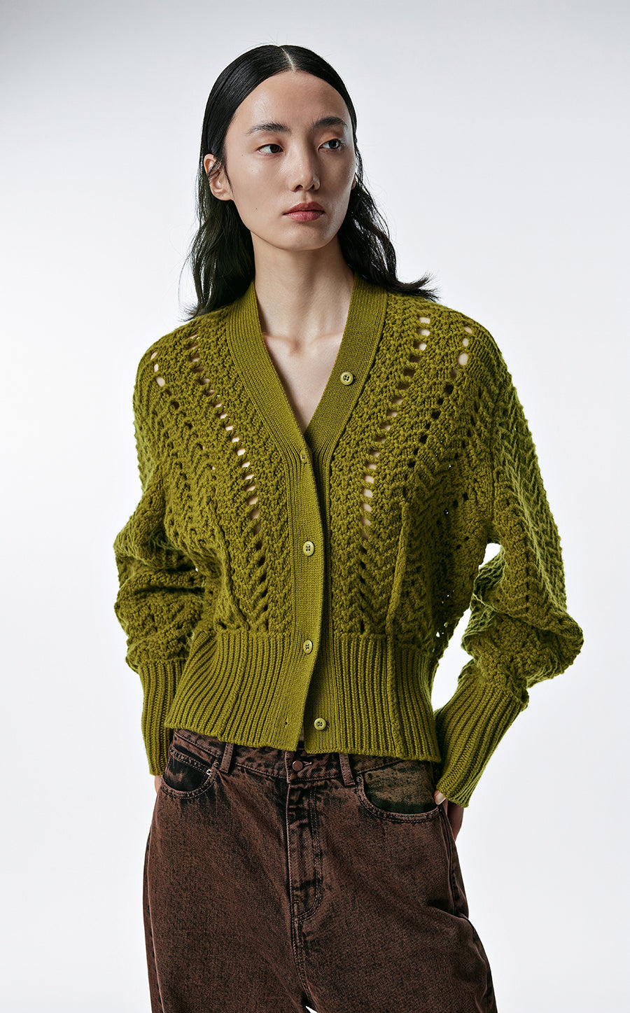Sweater / JNBY V-Neck Wool Cropped Sweater Green