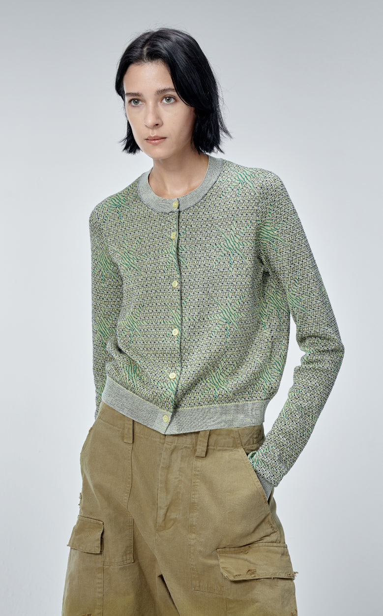 Sweater / JNBY Star Print Retro Round Neck Sweater Green
