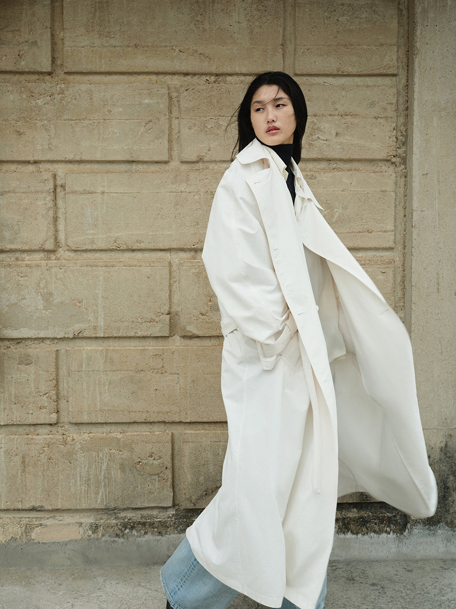 Coat / JNBY Solid Long Trench Coat White