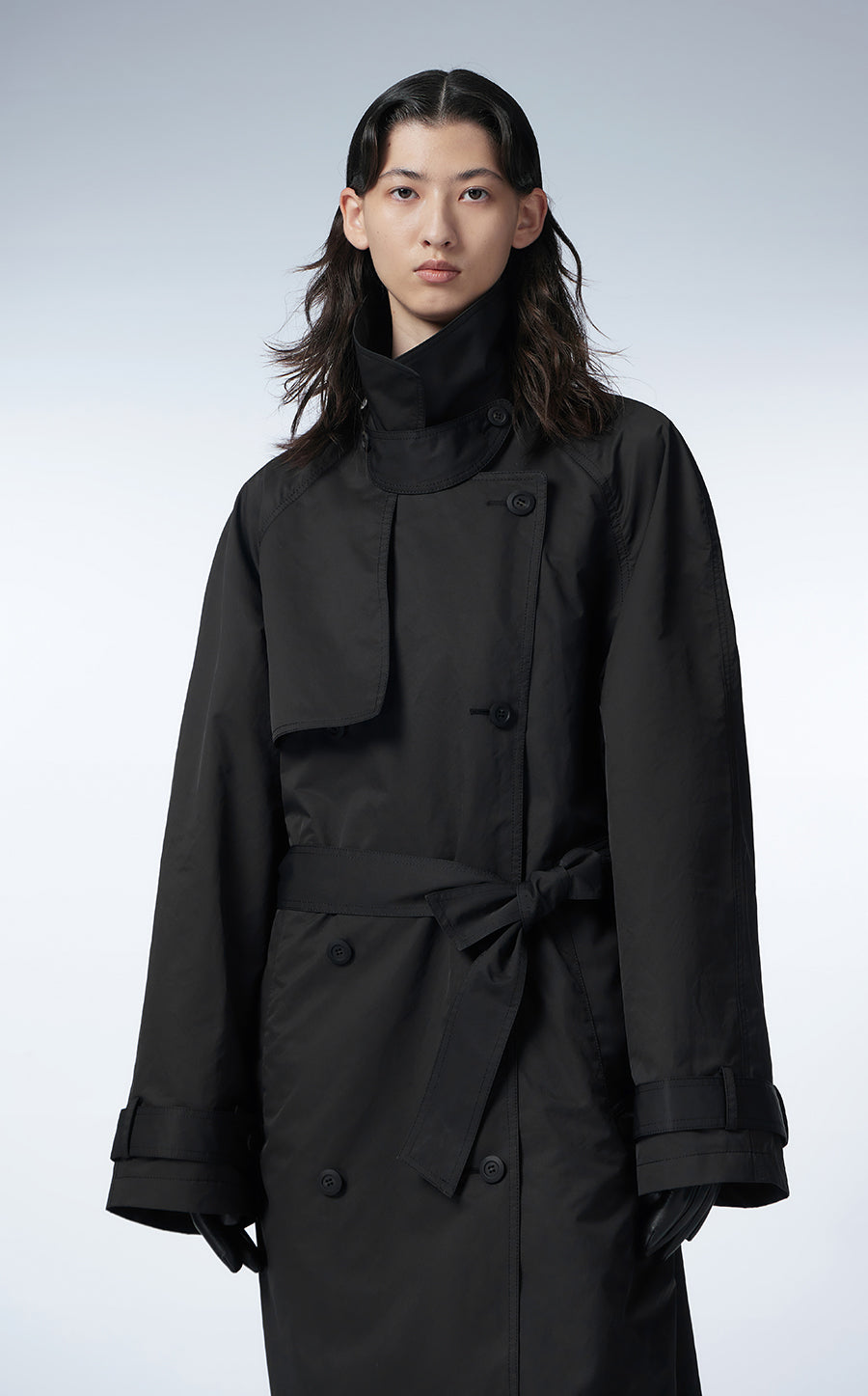 Coat / JNBY Solid Long Trench Coat Black