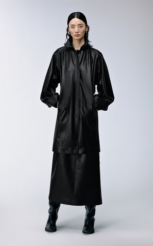 Coat / JNBY Polyurethane Leather Long Coat Black