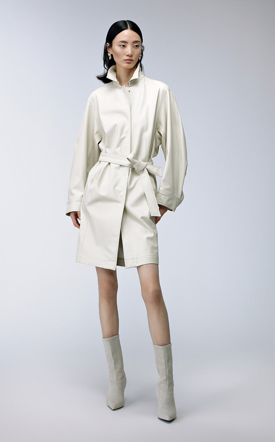 Coat / JNBY Polyurethane Leather Long Coat White