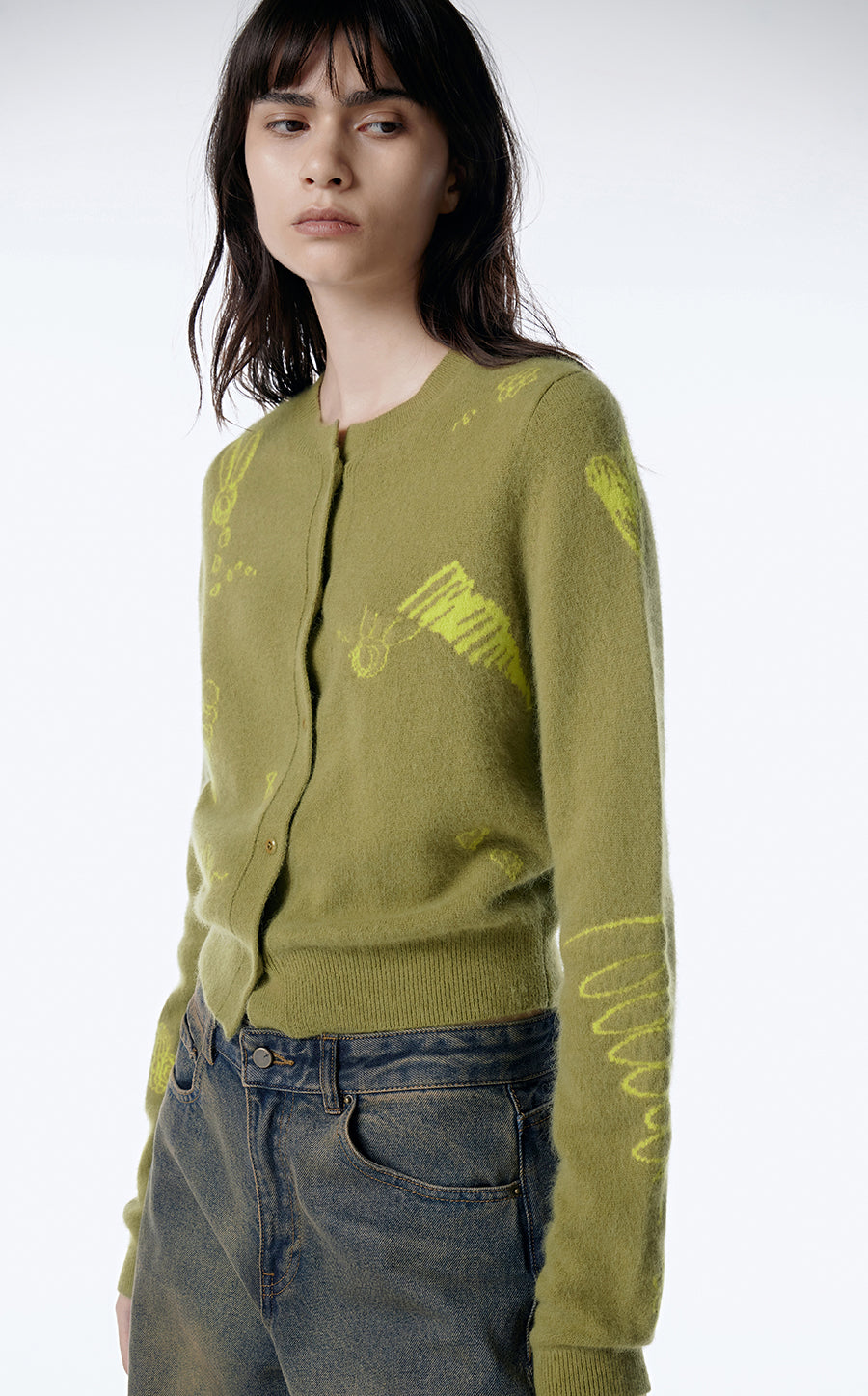 Sweater / JNBY Slim Fit Print Cardigan Sweater Green