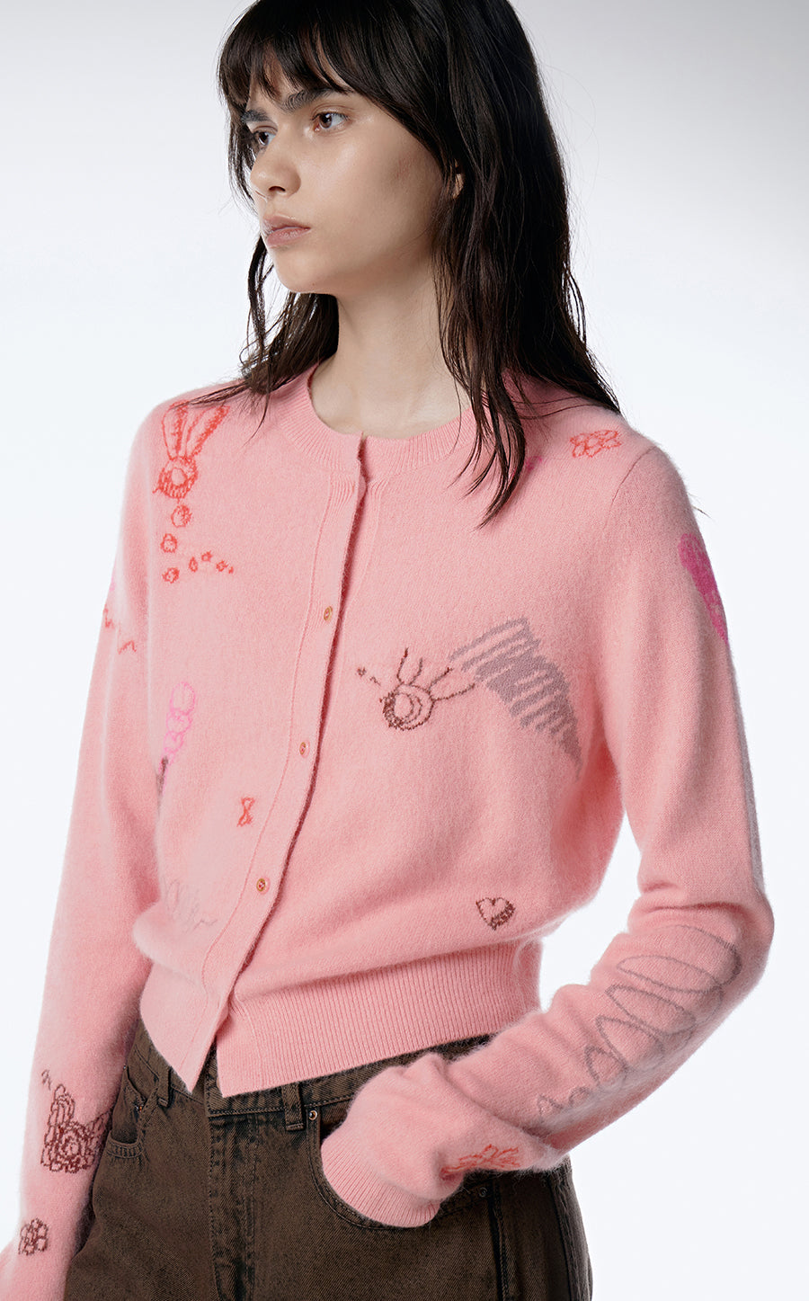 Sweater / JNBY Slim Fit Print Cardigan Sweater Pink