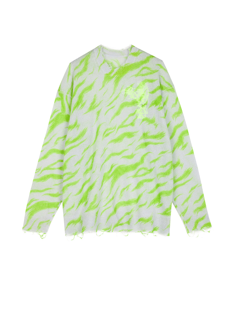 Sweater / JNBY Relaxed Animal Print Mohair Sweater Green