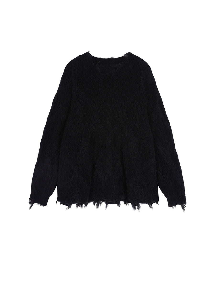 Sweater / JNBY Relaxed V-neck Sweater in Twist Knit Black