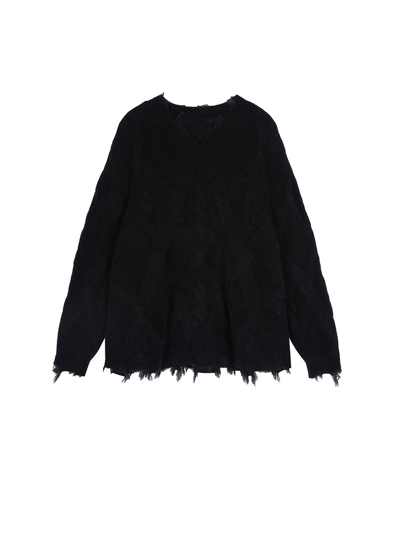 Sweater / JNBY Relaxed V-neck Sweater in Twist Knit Black
