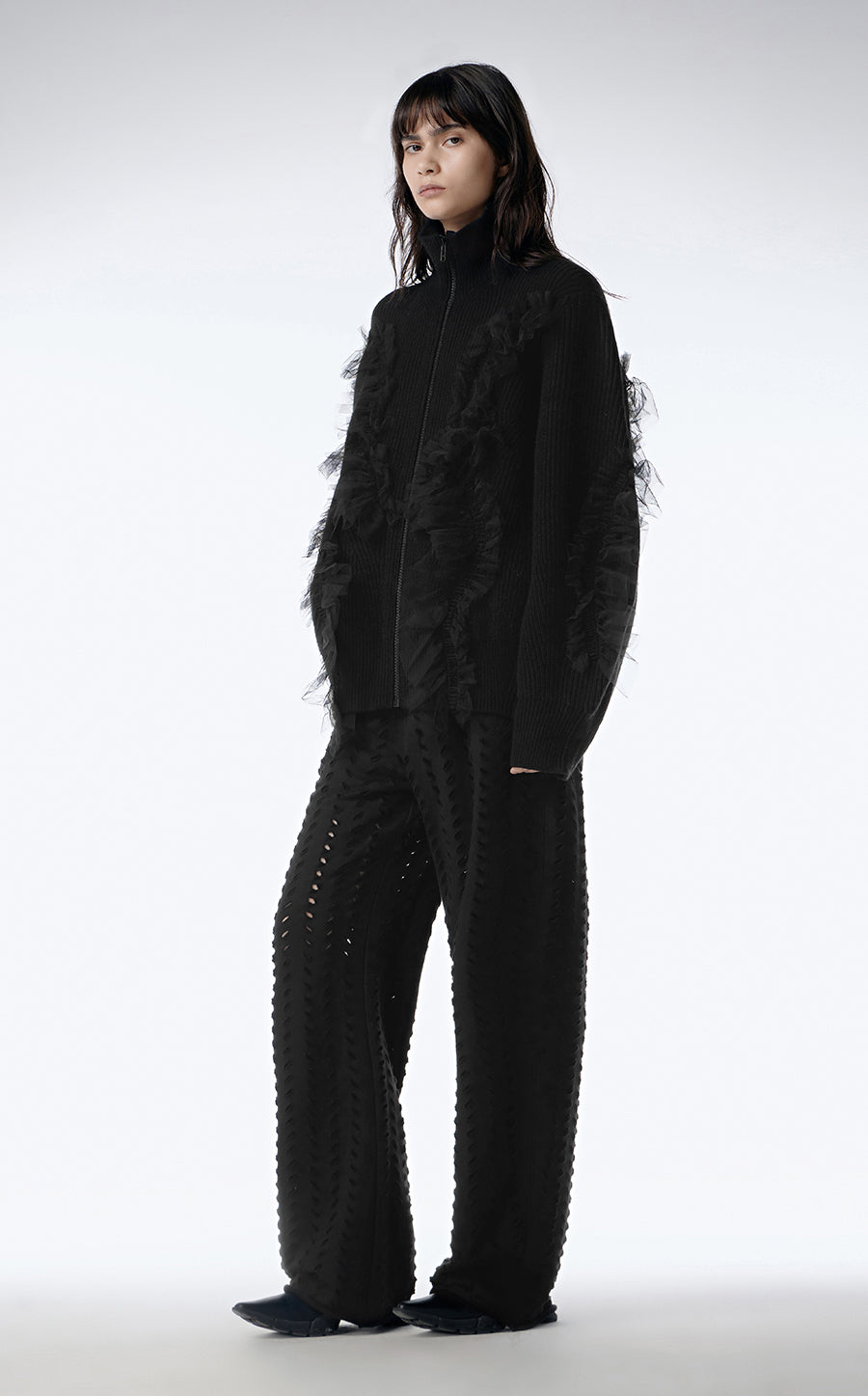 Sweater / JNBY Relaxed Wool  Cardigan in Mesh Design
