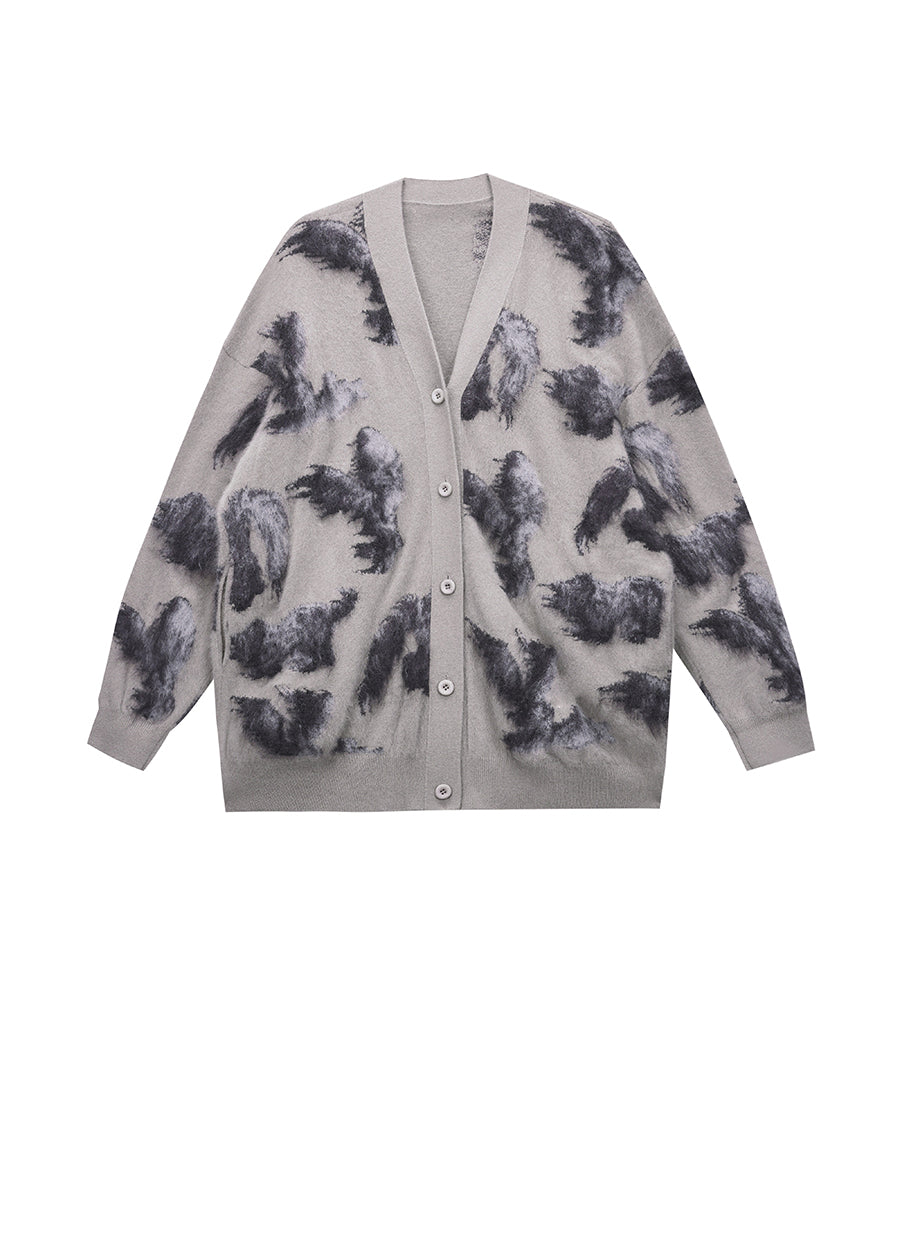 Sweater / JNBY Relaxed V-neck Rabbit Print Cardigan Gray