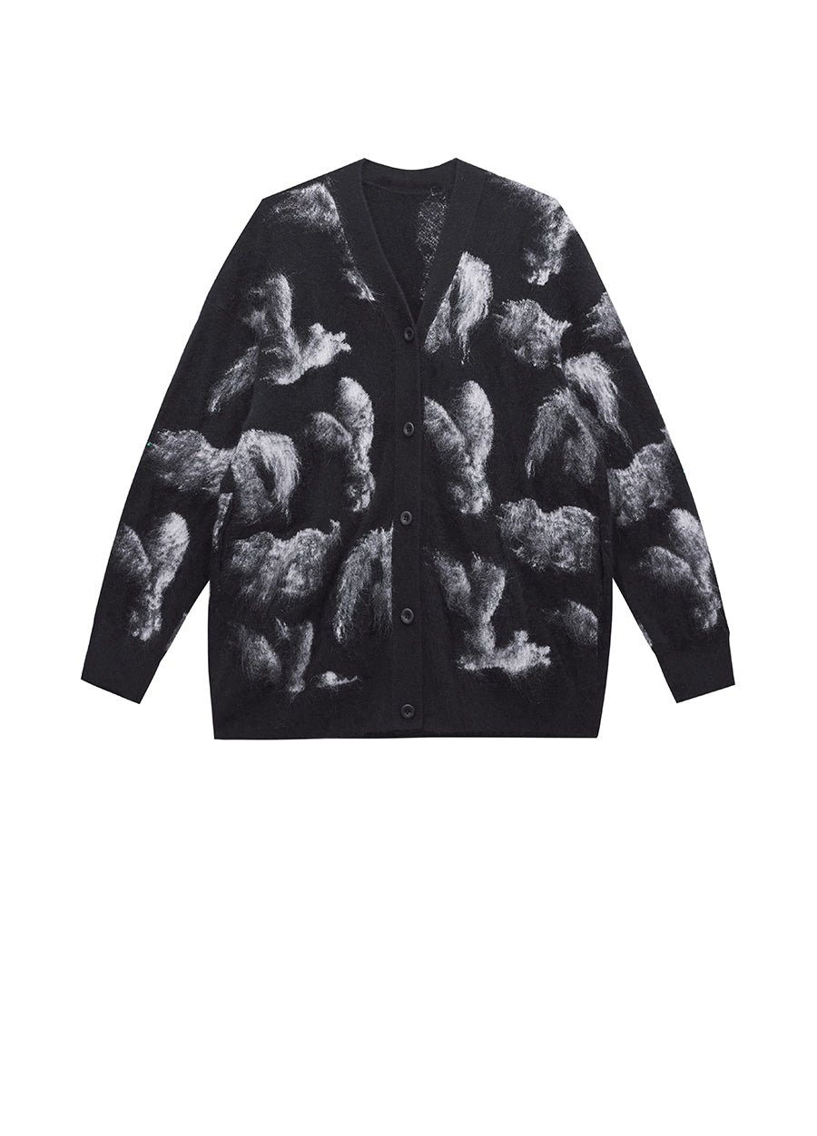 Sweater / JNBY Relaxed V-neck Rabbit Print Cardigan Black