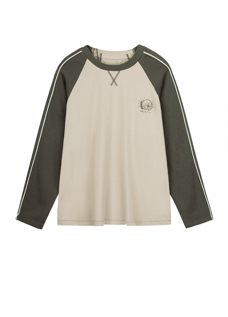 Sweatershirt / JNBY Raglan Sleeve Letter Print Cotton Sweatershirt Khaki