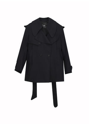 Coat / JNBY Cotton Midi Trench Coat with Lapels at Shoulders Black