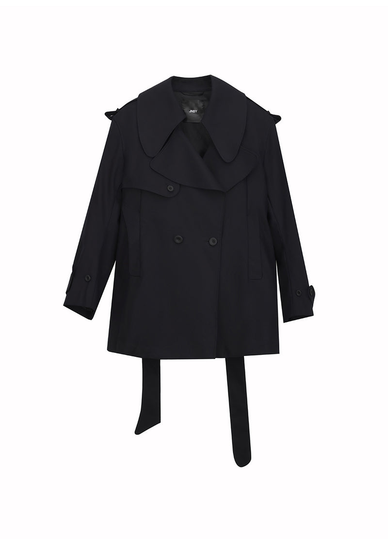 Coat / JNBY Cotton Midi Trench Coat with Lapels at Shoulders Black