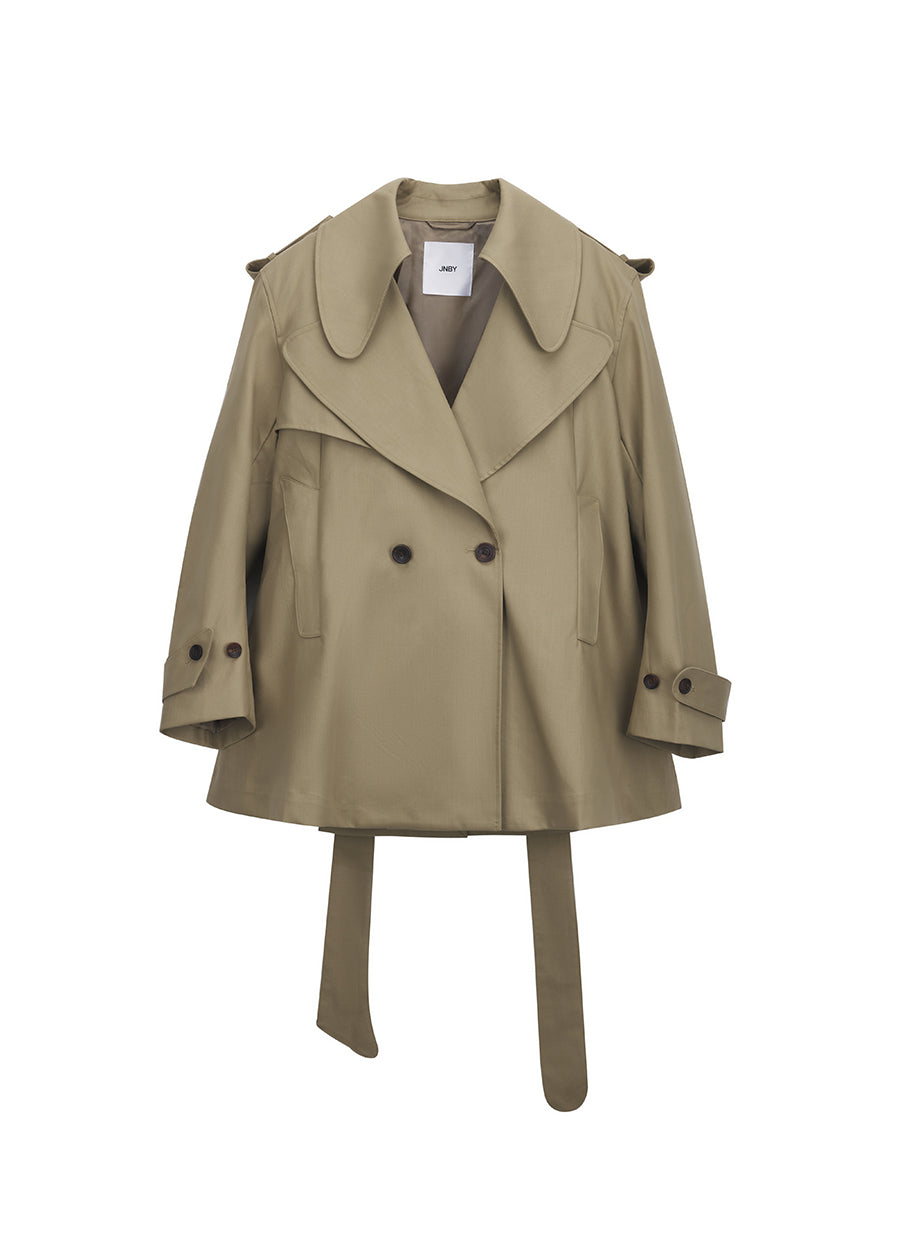 Coat / JNBY Cotton Midi Trench Coat with Lapels at Shoulders Khaki