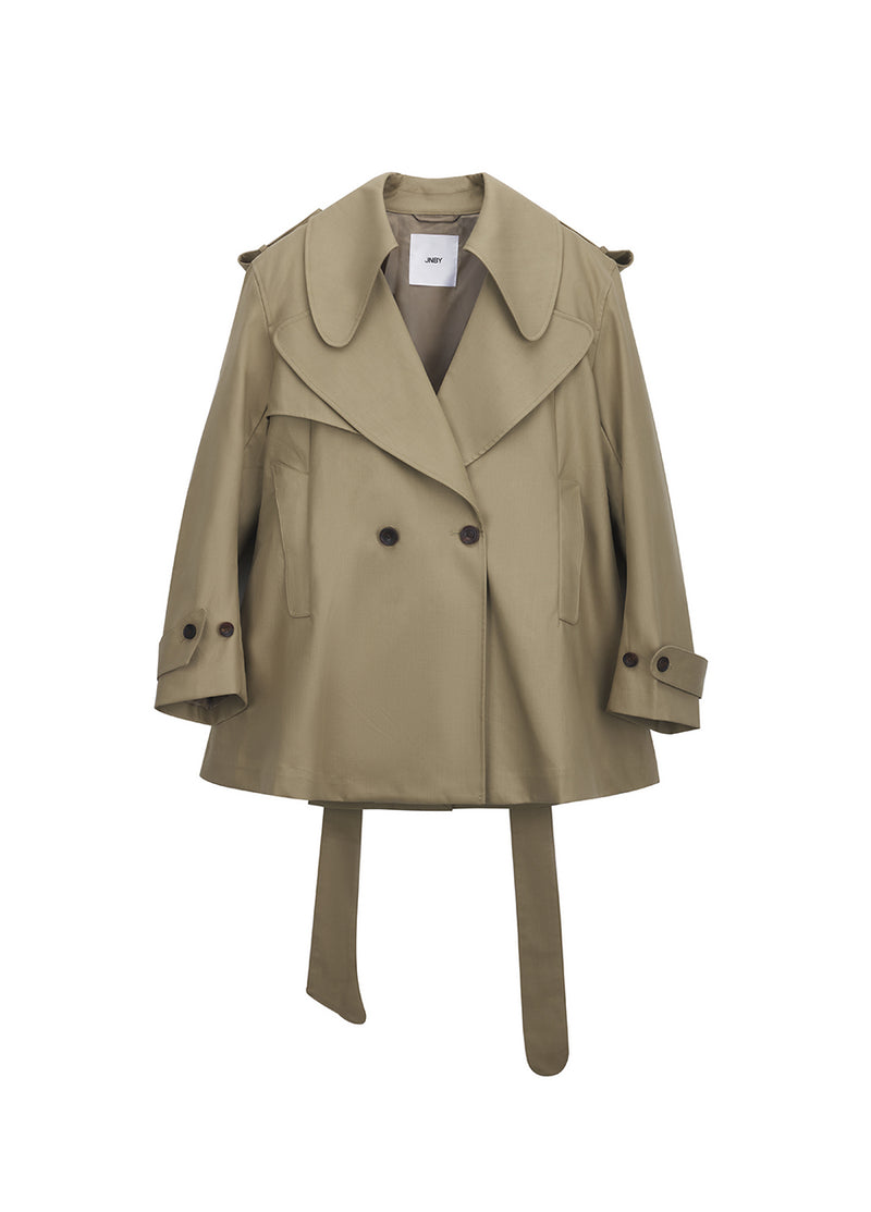 Coat / JNBY Cotton Midi Trench Coat with Lapels at Shoulders Khaki