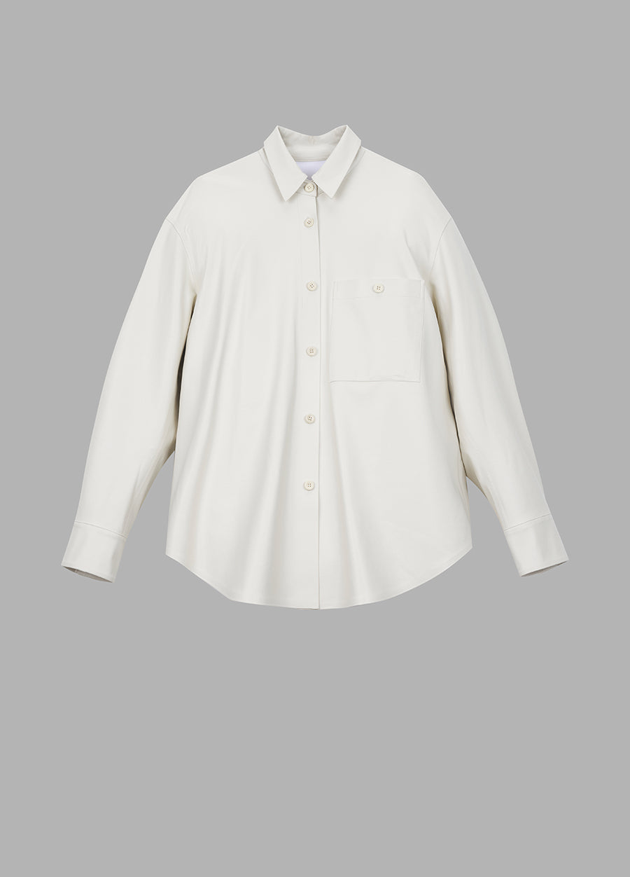 Coat / JNBY Faux Leather Coat in Shirt Style White